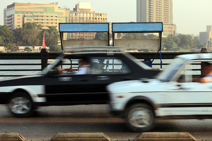 Absolutely crazy taxi ride in Cairo city. Long exposure.